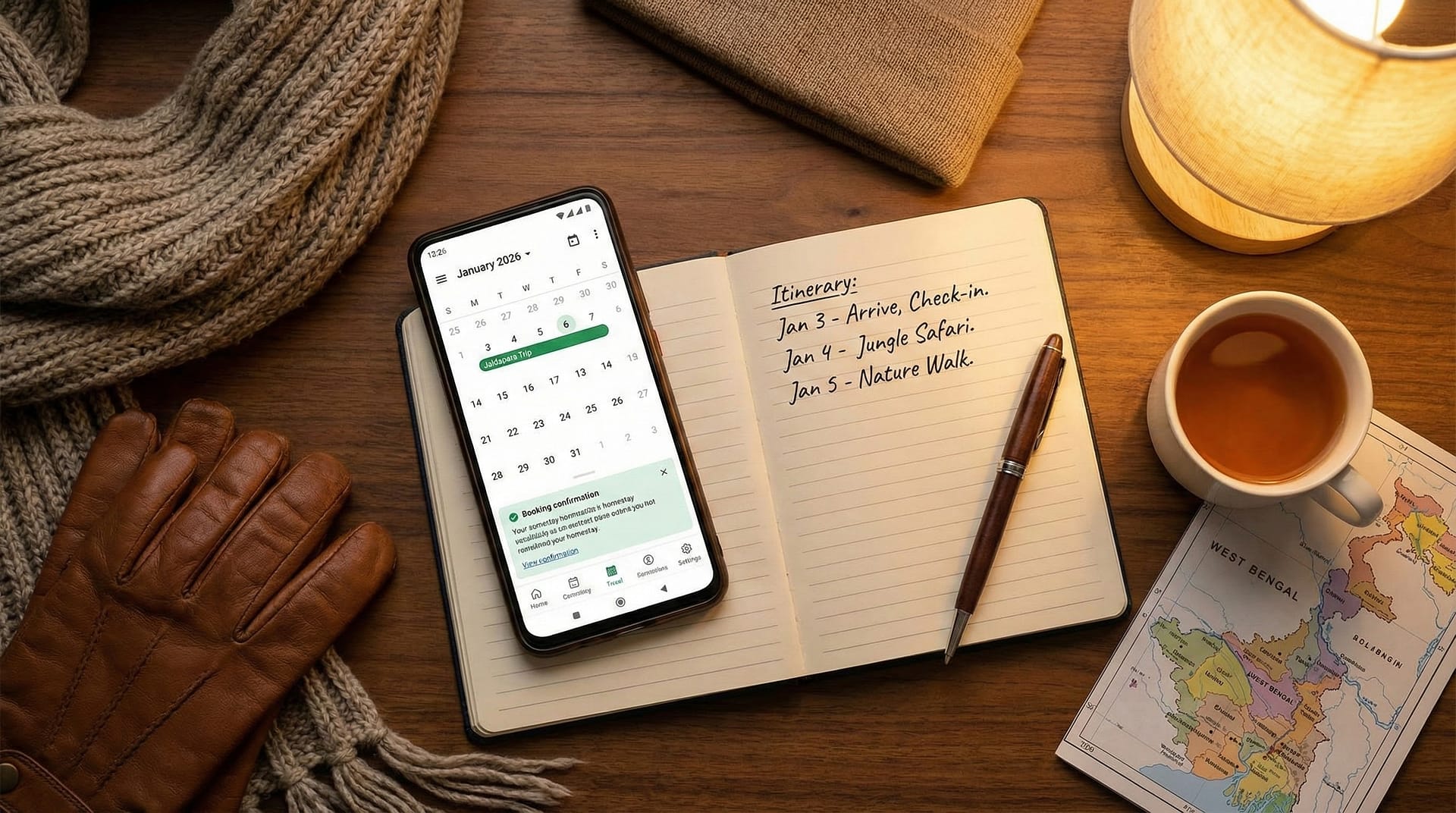 Winter Travel Trends in India 2026: Why Winter Is the Biggest Season for Trips 3 Early trip planning reflecting winter travel trends in India 2026, with travelers preparing winter itineraries for destinations like Jaldapara.